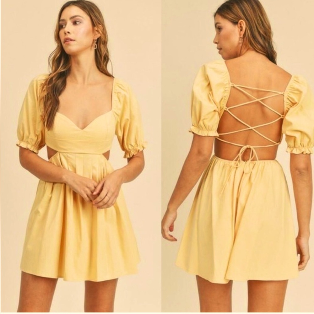 MABLE Yellow Puff Sleeve Mini Dress